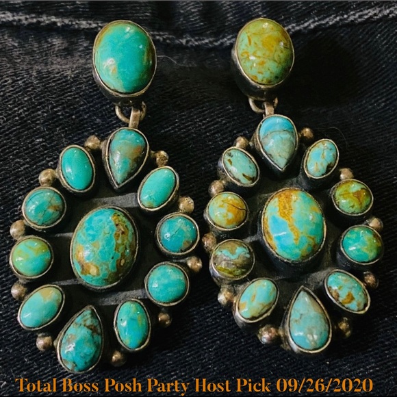 Vintage Jewelry - HP💕Navajo Turquoise Cluster Sterling 925 Earrings